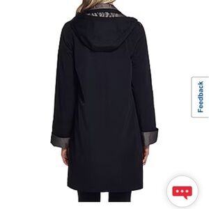 Gallery Black Water Resistant Long A Line Zip Button Closure Removable Hood Coat